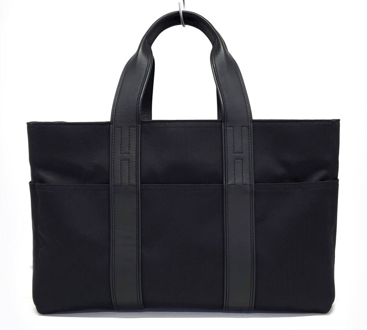 D2068◆ほぼ未使用【エルメス】アカプルコMM ハンドバッグ◆トワルシェブロン&レザー ブラック 黒拍卖