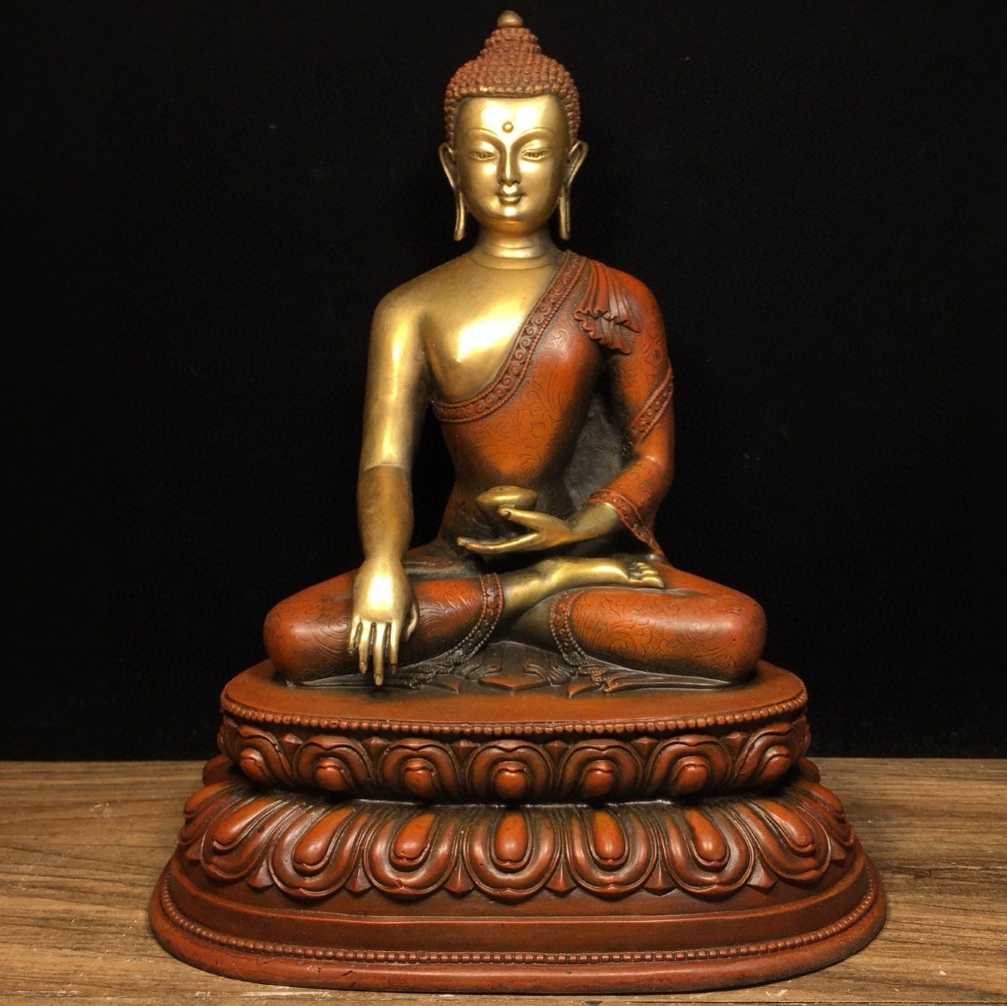 唐物 清 純銅塗真金 釋迦牟尼 置物 仏像 奉納されていた 供養品 銅製 古美術品 時代物 中国古玩 骨董品 D67拍卖