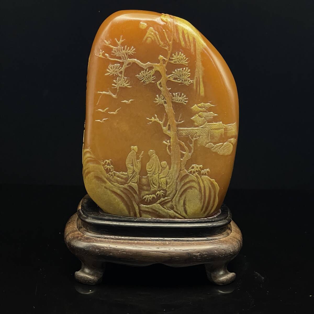 唐物 【中国近代篆刻家 林清卿】寿山石 田黄石 彫刻 薄義印鑑 天然石 手彫 篆刻 極細工 古美術品 時代物 中国古玩 骨董品 D67拍卖