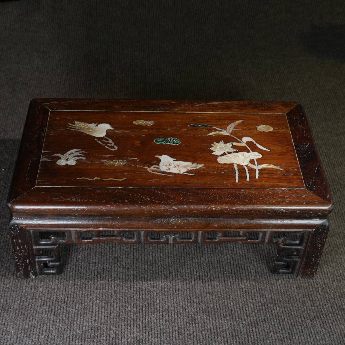 唐物 清 花梨木 はめ込む貝殼 テーブル台 茶几 底座 木制 極細工 古美術品 時代物 中国古玩 骨董品 D67拍卖