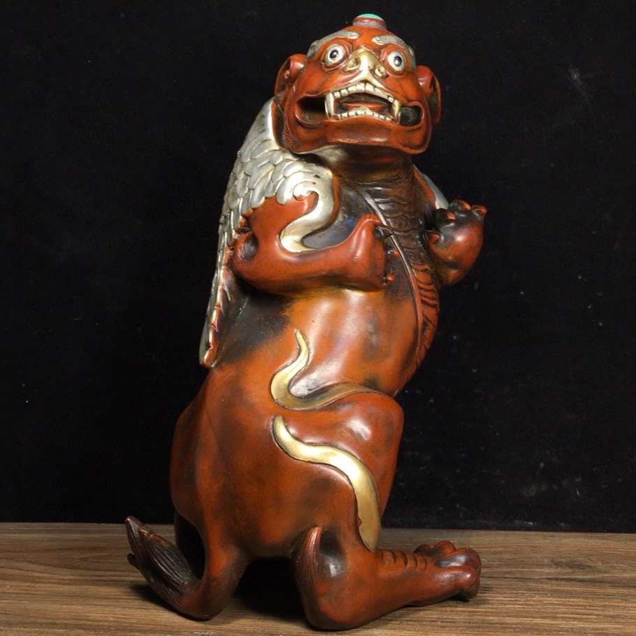 唐物 清 純銅 塗真金白銀 招財辟邪 神獸 置物 銅製品 銅器 極細工 古美術品 時代物 中国古玩 骨董品 D67拍卖