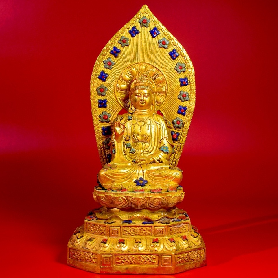 唐物 清 銅塗金 つねる絲琺瑯 觀音像 極細工 古美術品 時代物 中国古玩 骨董品 D67拍卖