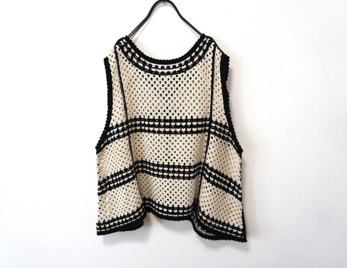 23年 ピュアルセシン 前後着2WAY 配色カギ針編み風ビスチェ拍卖