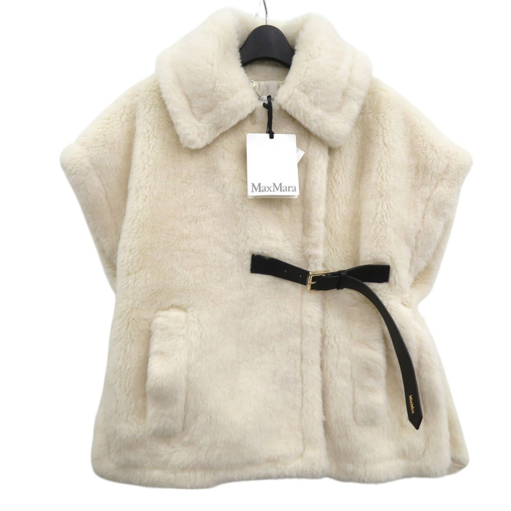 新品同様 マックスマーラ テディベア ケープ 23473607336 SM ポンチョ アルパカ ホワイト 0618 MAX MARA拍卖