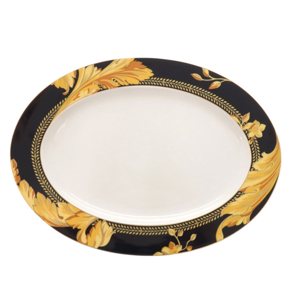 未使用 ヴェルサーチ プレート Vanity バニティ ポーセリン 磁器 ブラック 食器 黒 ゴールド 1156 VERSACE拍卖