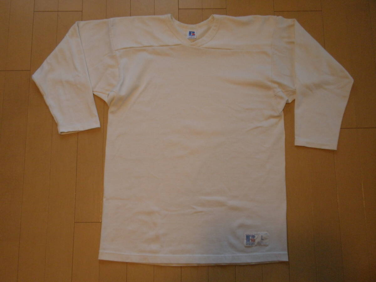 L【80's 90's/フットボールTシャツ】ラッセル ヴィンテージ RUSSELL 無地 白 米国製 アメリカ 80年代 90年代 フットボールシャツ 古着拍卖