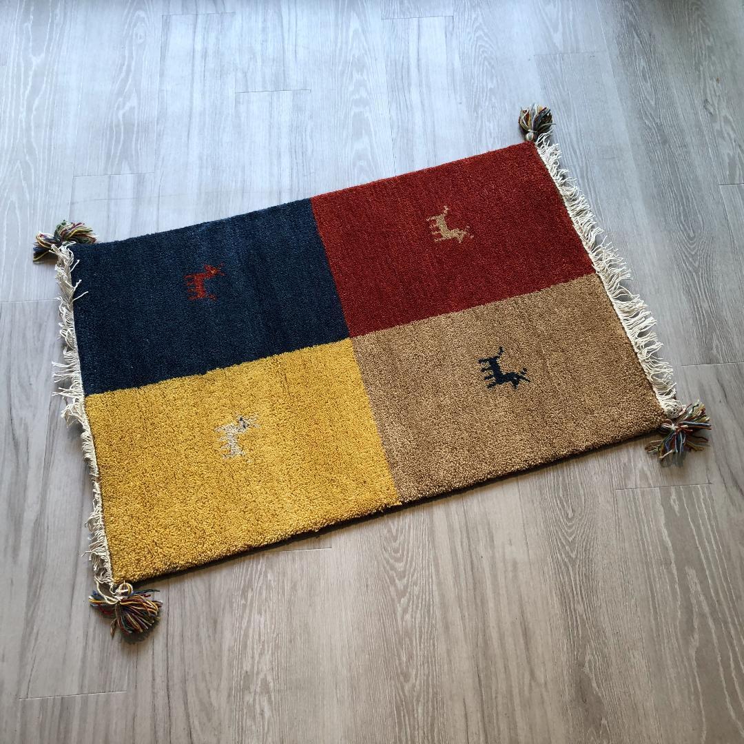 高級手結び絨毯 GABBEH ギャッベ 60×90cm ウール 玄関マット おしゃれ カーペット 絨毯 ハンドノット ギャベ ラグ 段通 キリム 11拍卖