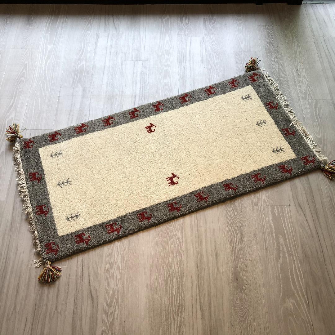 高級手結び絨毯 GABBEH ギャッベ 60×120cm ウール 玄関マット おしゃれ カーペット 絨毯 ハンドノット ギャベ ラグ 段通 キリム 17拍卖
