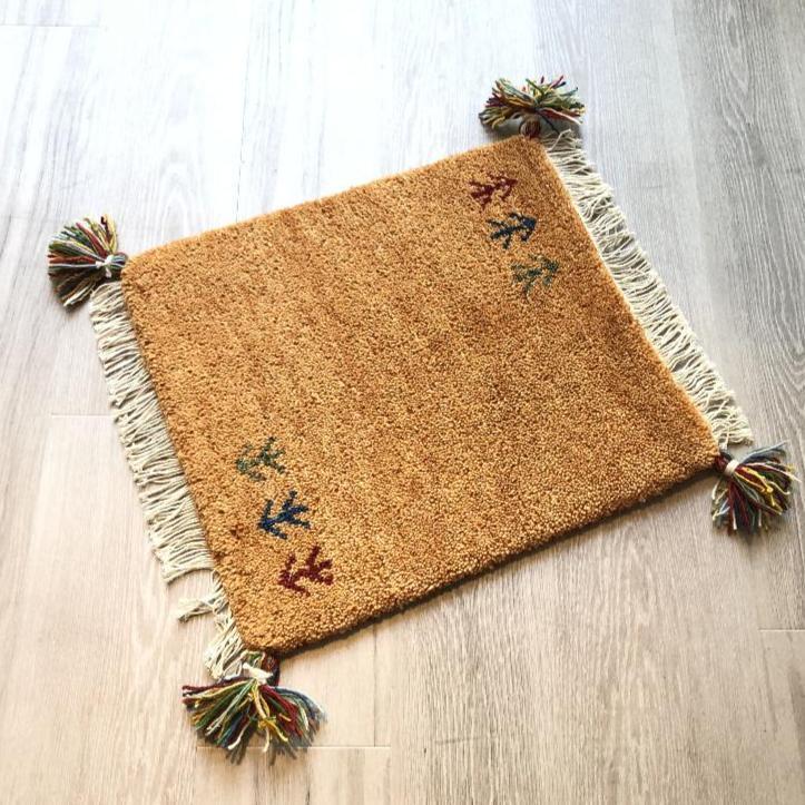 高級手結び絨毯 GABBEH ギャッベ 40×40cm ウール 玄関マット おしゃれ カーペット 絨毯 ハンドノット ギャベ ラグ 段通 キリム 102拍卖