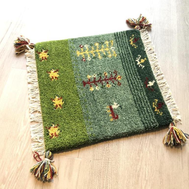高級手結び絨毯 GABBEH ギャッベ 40×40cm ウール 玄関マット おしゃれ カーペット 絨毯 ハンドノット ギャベ ラグ 段通 キリム 39拍卖