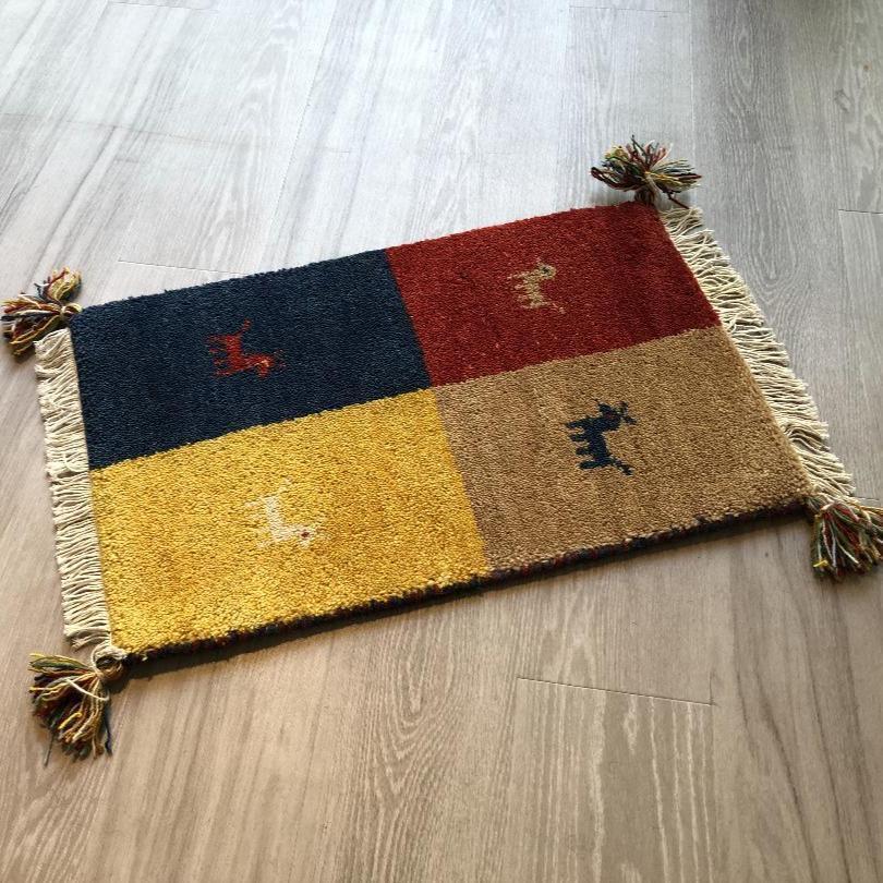 高級手結び絨毯 GABBEH ギャッベ 40×60cm ウール 玄関マット おしゃれ カーペット 絨毯 ハンドノット ギャベ ラグ 段通 キリム 06拍卖