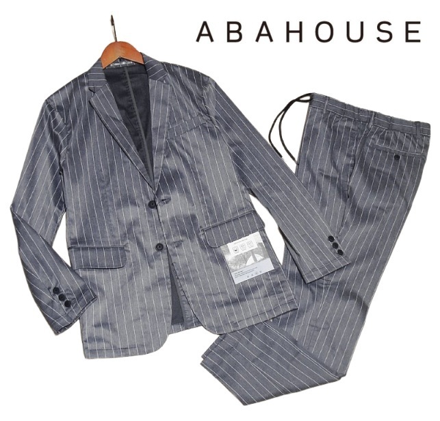 新品! ABAHOUSE アバハウス クールドライ ストレッチ セットアップ グレー (L) ☆ 接触冷感 吸水速乾 メンズ サマースーツ ストライプ 灰★拍卖