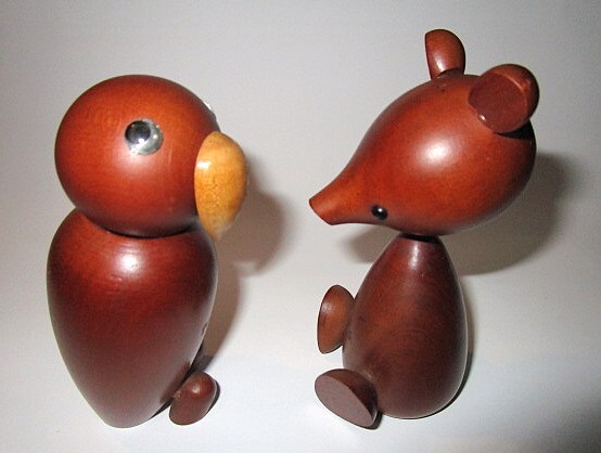 レア アンティーク★千趣会 ロイヤルペット オウム クマ パロット ベア 子熊 木製動物 オブジェ ウッドアニマル 木製玩具 置物 2個★拍卖