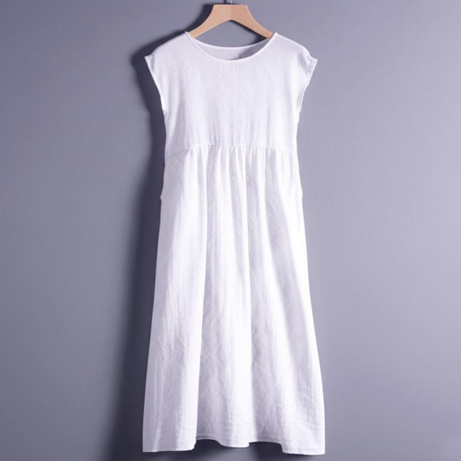 新品 ワンピース ゆったり 綿麻 リネン 白 ホワイト ノースリーブ ロング free602拍卖