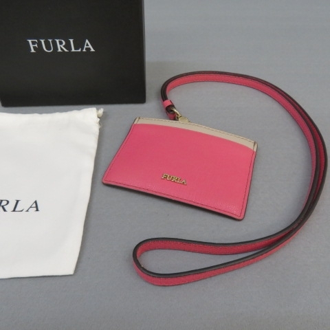 H821★FURLA/フルラ ネックストラップカードケース ピンク 箱付★A拍卖