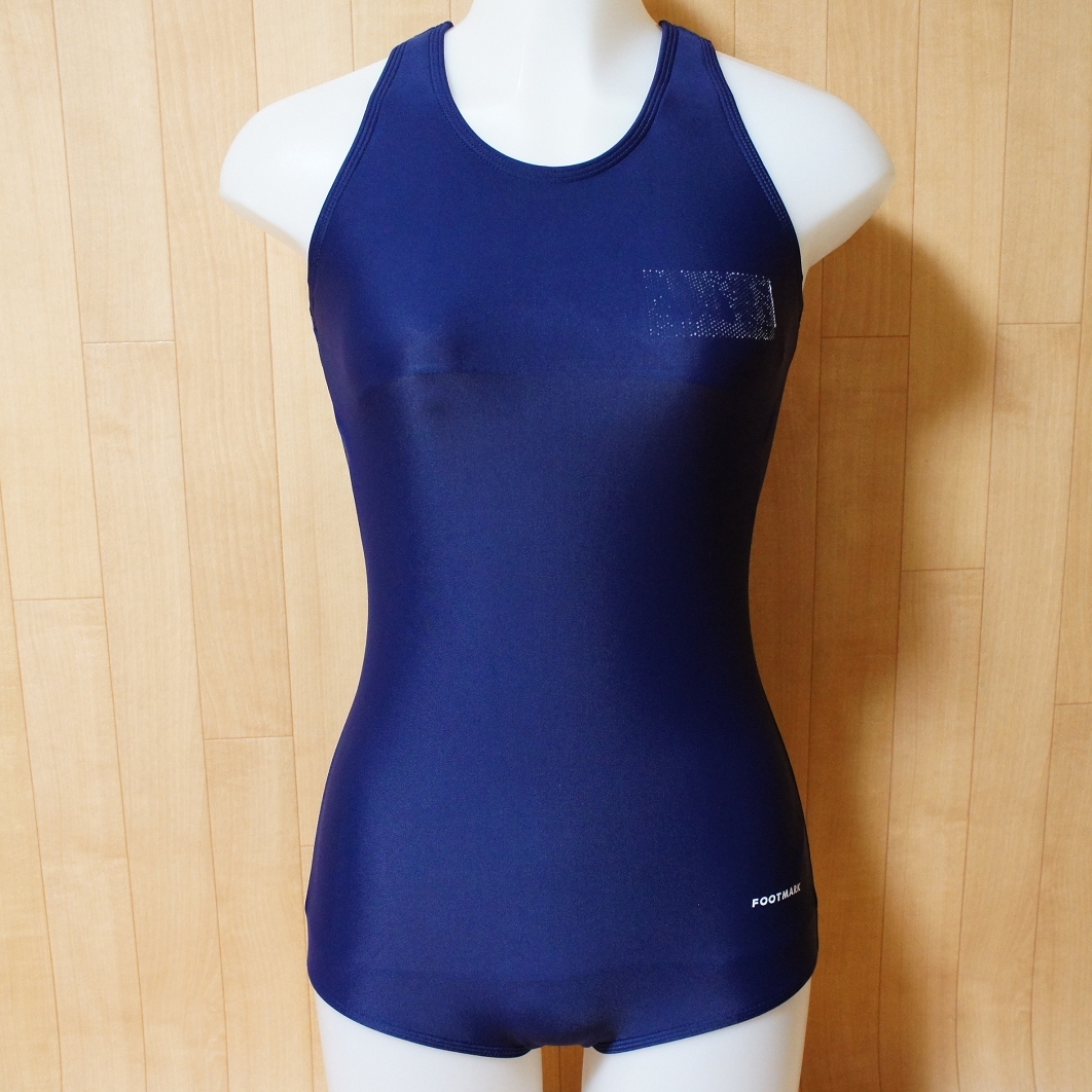 フットマーク さらすべ質感 紺色スポーツワンピース水着/M◇競泳水着 部活 スイミング拍卖