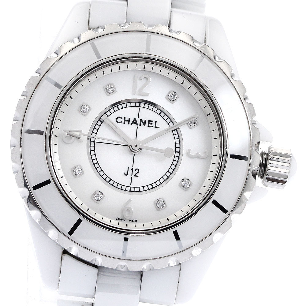 訳あり シャネル CHANEL H2422 J12 33mm 白セラミック 8Pダイヤ クォーツ レディース _883998拍卖
