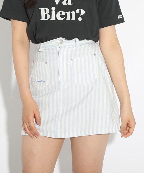 新品 PINK-latte ストライプ台形ミニスカート ライトブルー(391) 16(160cm) 定価3,850円拍卖