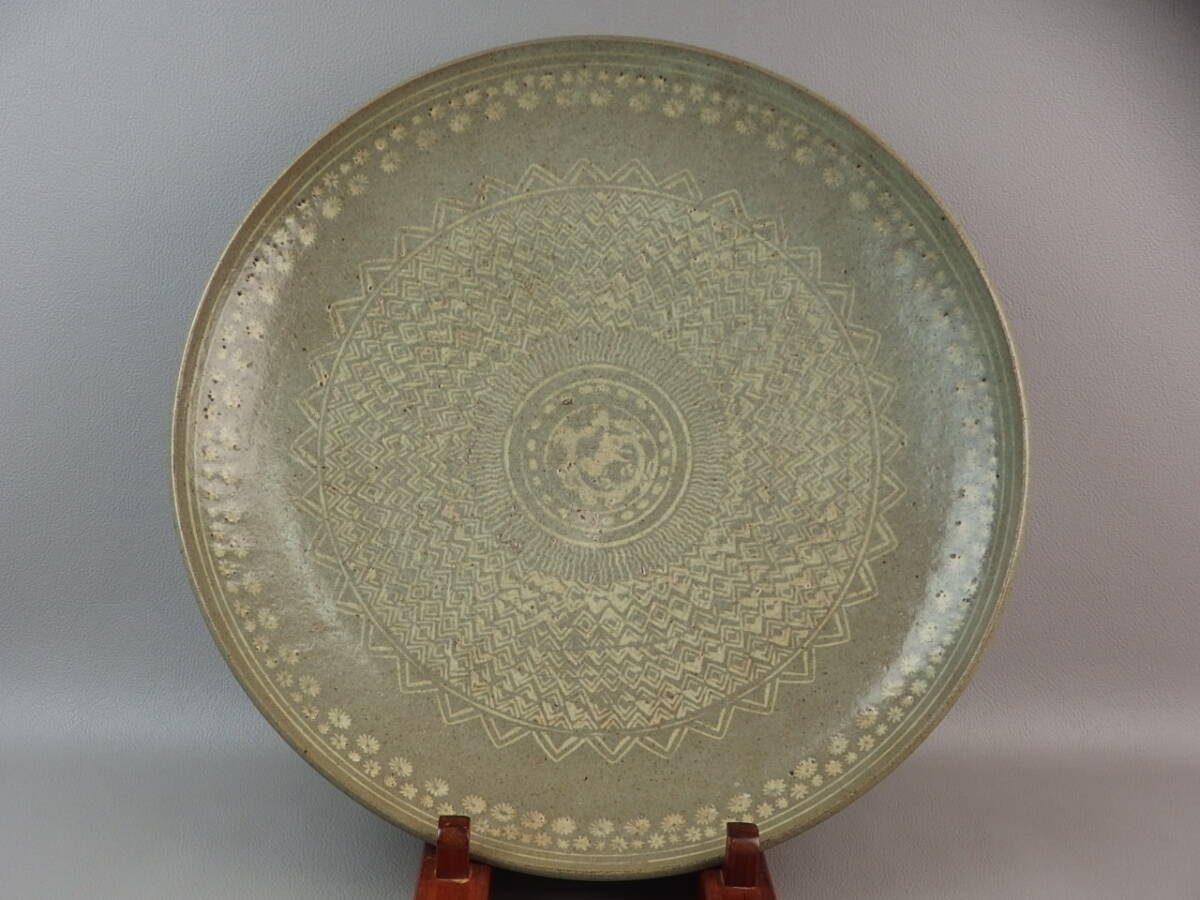 【骨董・茶道具】★九州 八代焼?小代焼?★★三島象嵌青磁大皿 gl024vb.7 和食器拍卖