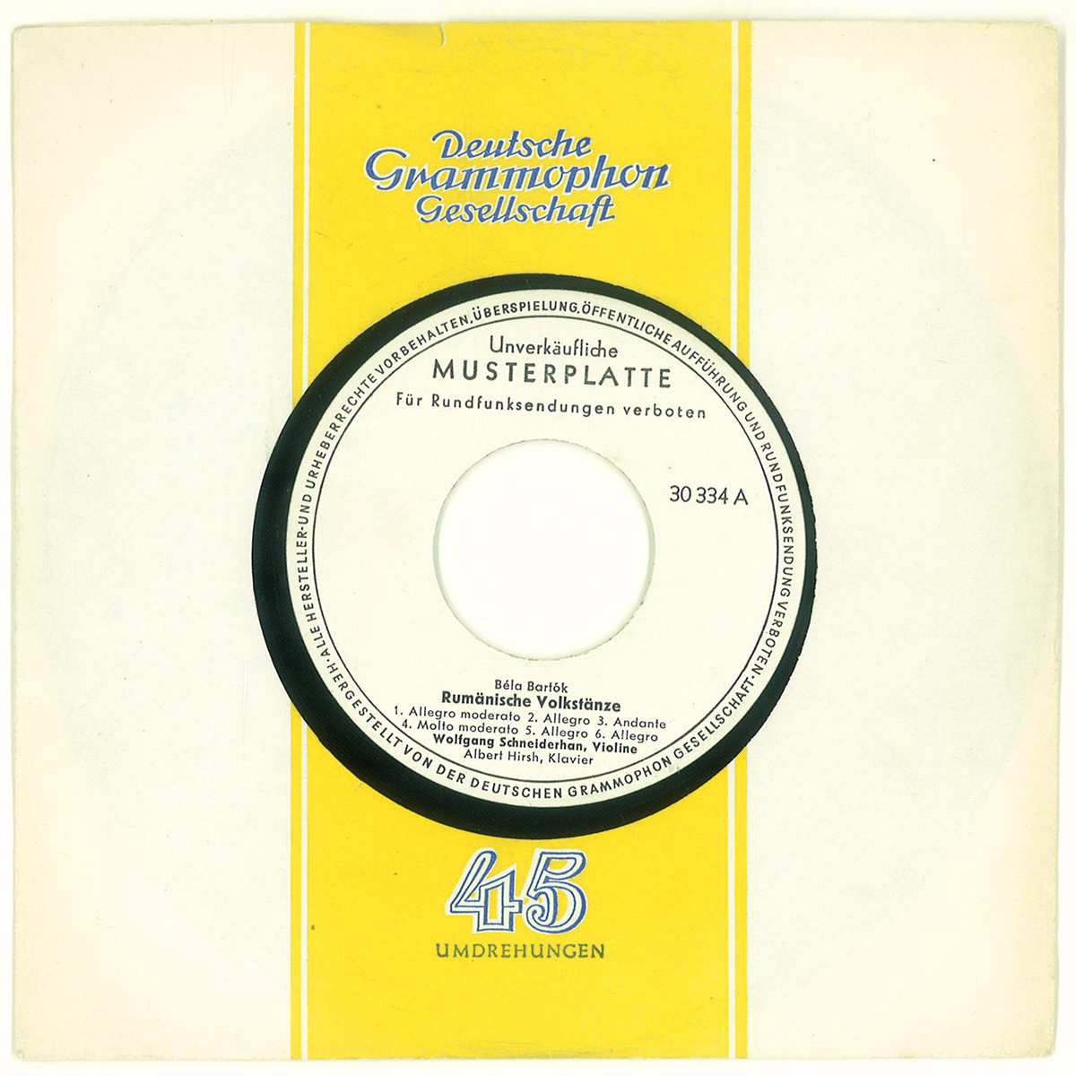 【非売品】 独DGG 30334EPL バルトーク「ルーマニア民族舞曲」 シュナイダーハン拍卖