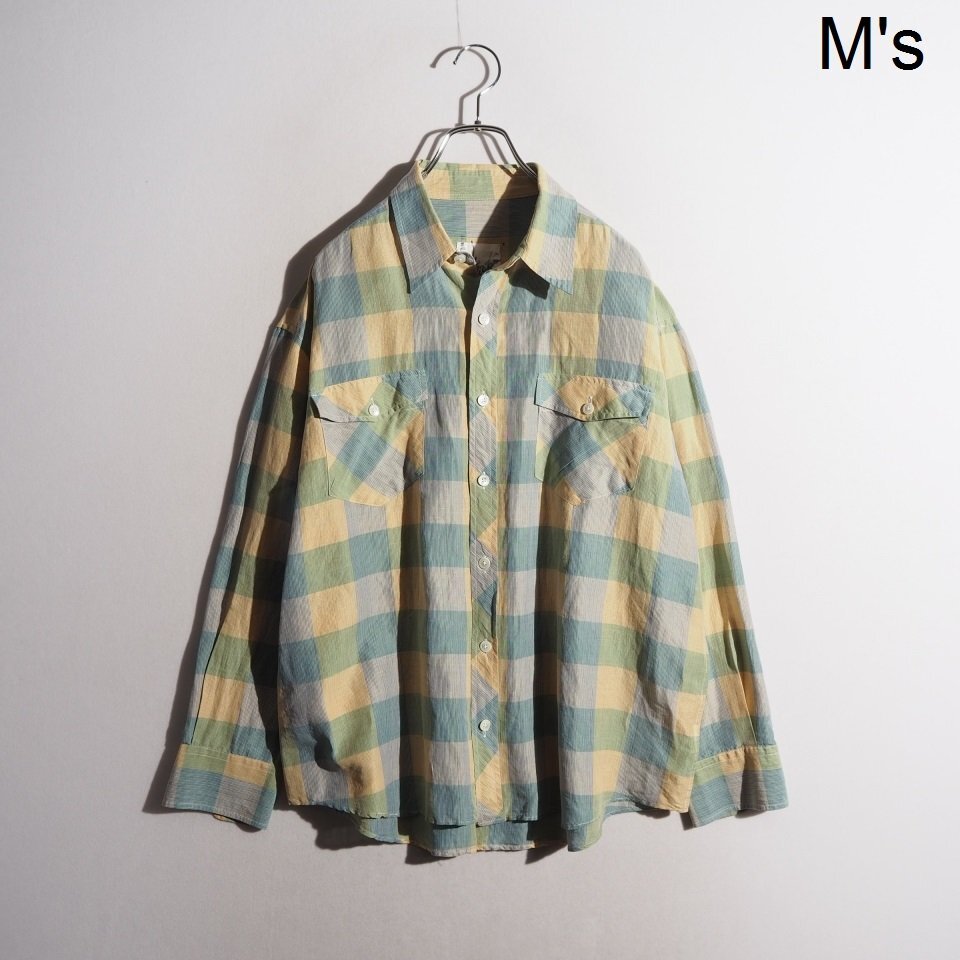 P3860P ▼I AM DORK アイアムド―ク▼ BIG WORK SHIRT コットンリネン シャツ ブルー グリーン イエロー チェック 春夏 rb mks拍卖