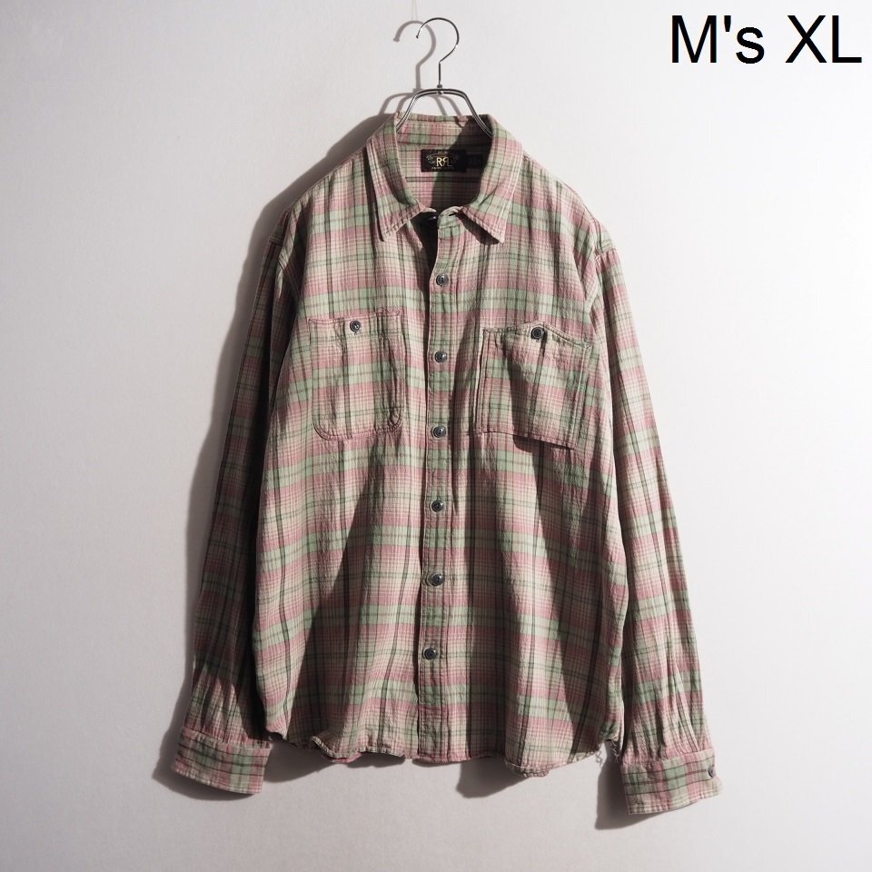 M3242P ▼RRL RALPH LAUREN ダブルアールエル▼ Butte West Sport Shirt コットンシャツ ピンク グリーン チェック XL rb mks拍卖