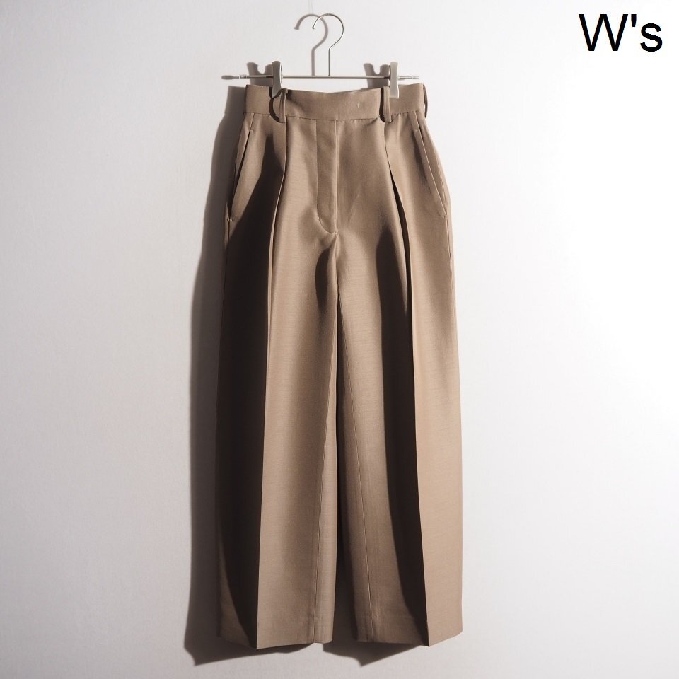 M4222P ▼ebure エブール▼ ドライ ウールシルク 1タック ワイドパンツ ベージュブラウン 36 / スラックス 春~秋口 rb拍卖