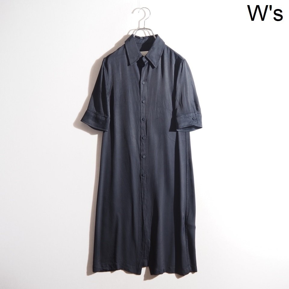 P3449P ▼JIL SANDER Wardrobe ジルサンダー▼ 23SS サテン ショートスリーブ シャツワンピース ネイビー 34 / 半袖 ドレス 紺 春夏 rb拍卖