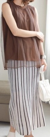 未使用 epidemique エピデミーク チュールレイヤードトップス ノースリーブ タンクトップ/カットソー?/綿100% カーキ?色系 着丈65 身幅52拍卖