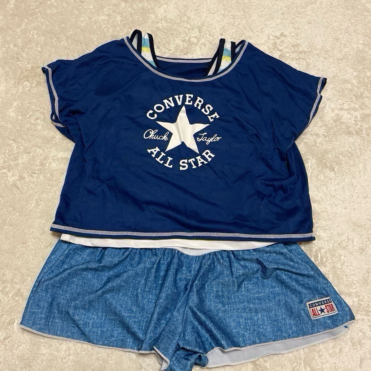 値下げ!定価6380円★送料無料★新品タグ付き★コンバース★おしゃれ水着★セパレート&Tシャツセット★150★女の子キッズ子供小学生プール拍卖