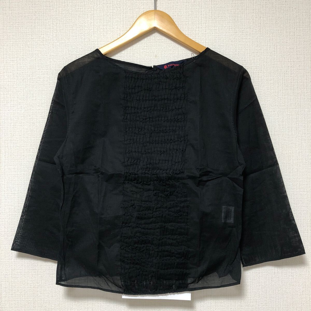 (k) 美品 R by 45rpm フォーティーファイブアール プリーツ ブラウス 長袖 黒 ブラック レディース 1 Rロゴボタン コットン拍卖
