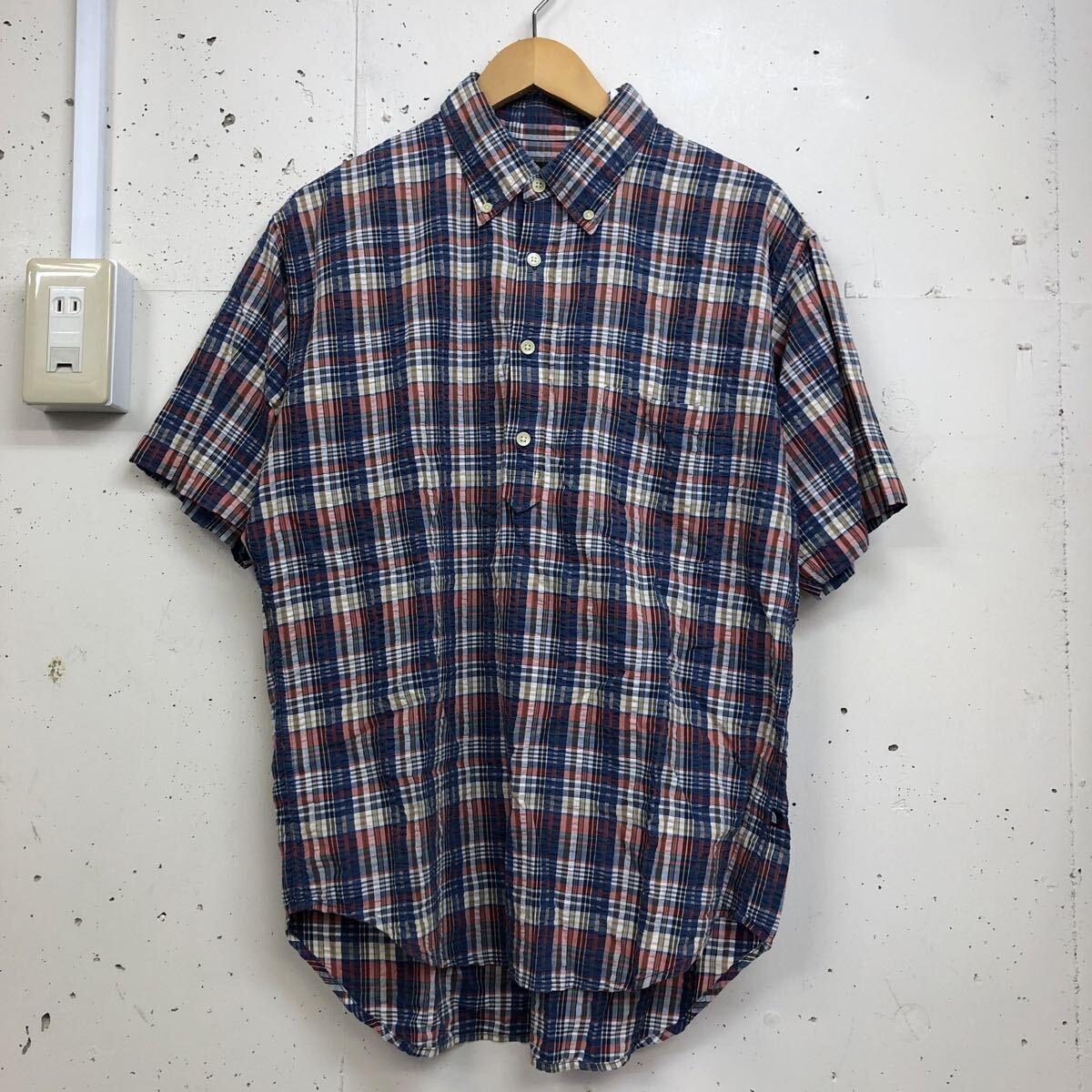 THE NORTH FACE ノースフェイス プルオーバーシャツ 半袖 チェックシャツ シアサッカー メンズ サイズL ブルー系 拍卖