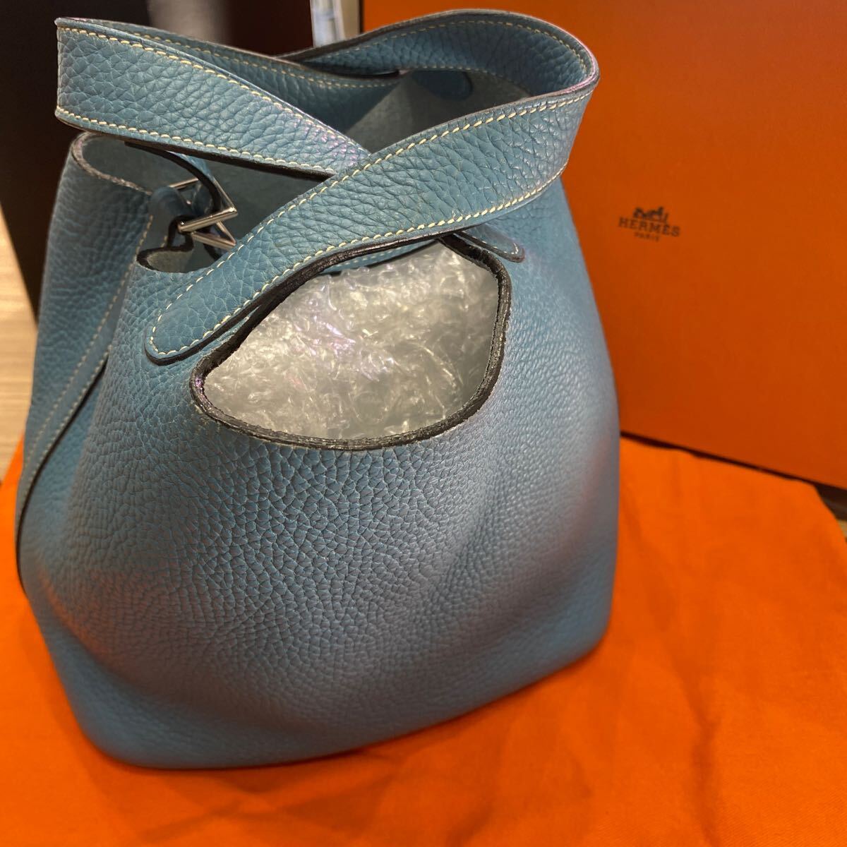 【中古保管品】美品 HERMES エルメス ピコタンPM トリヨンクレマンス シルバー金具 ブルージーン D□刻印 ハンドバッグ レザー レディース拍卖