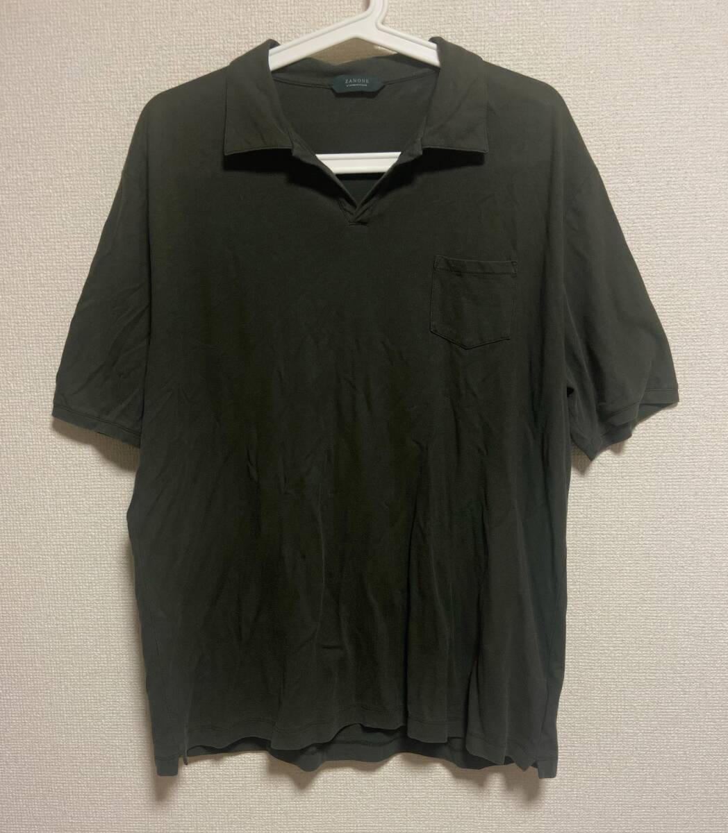 美品 サイズ56 ZANONE ザノーネ スキッパー ポロシャツ カーキ拍卖