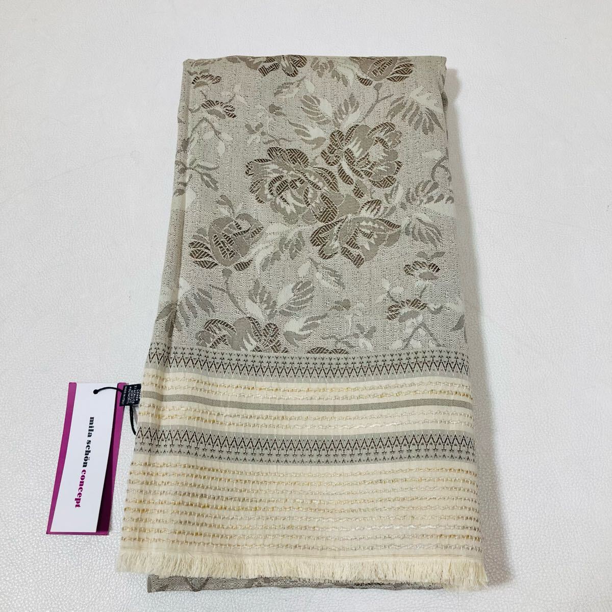 79 未使用 mila schon concept イタリア製 花柄 リネン混 ショール 大判ストール 麻 レディース 拍卖