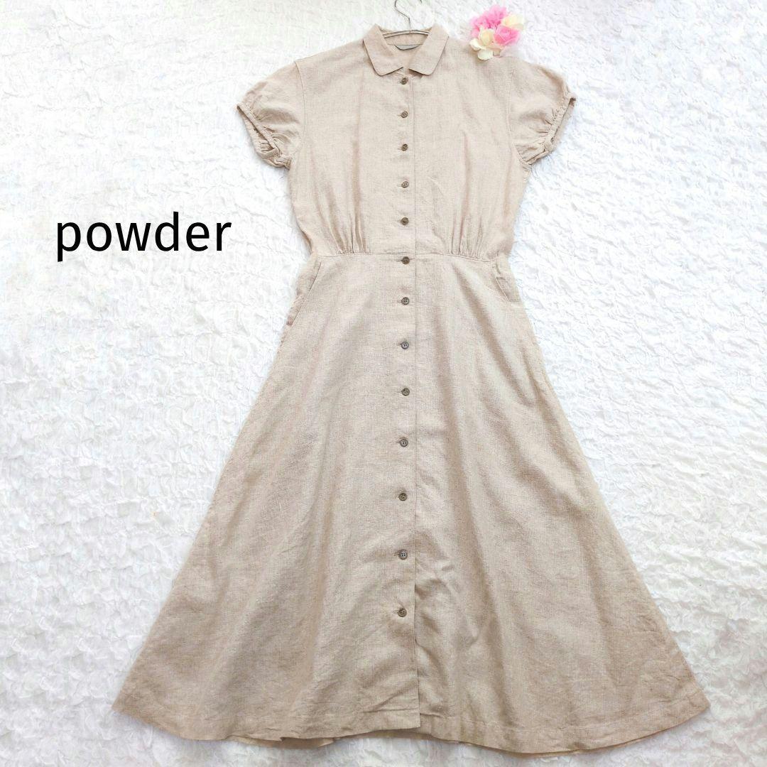 powder リネン100%ロングワンピース ピンクハウス 下迫秀樹 パウダー ヴィンテージ レトロ 半袖拍卖