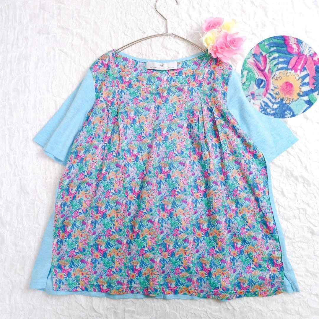 アフタヌーンティーワードローブLIBERTY 切り替えシャツ カットソー M リバティ 半袖拍卖