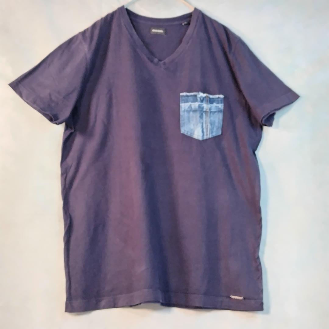 【ディーゼル】Tシャツ Vネック M ネイビー DIESEL拍卖