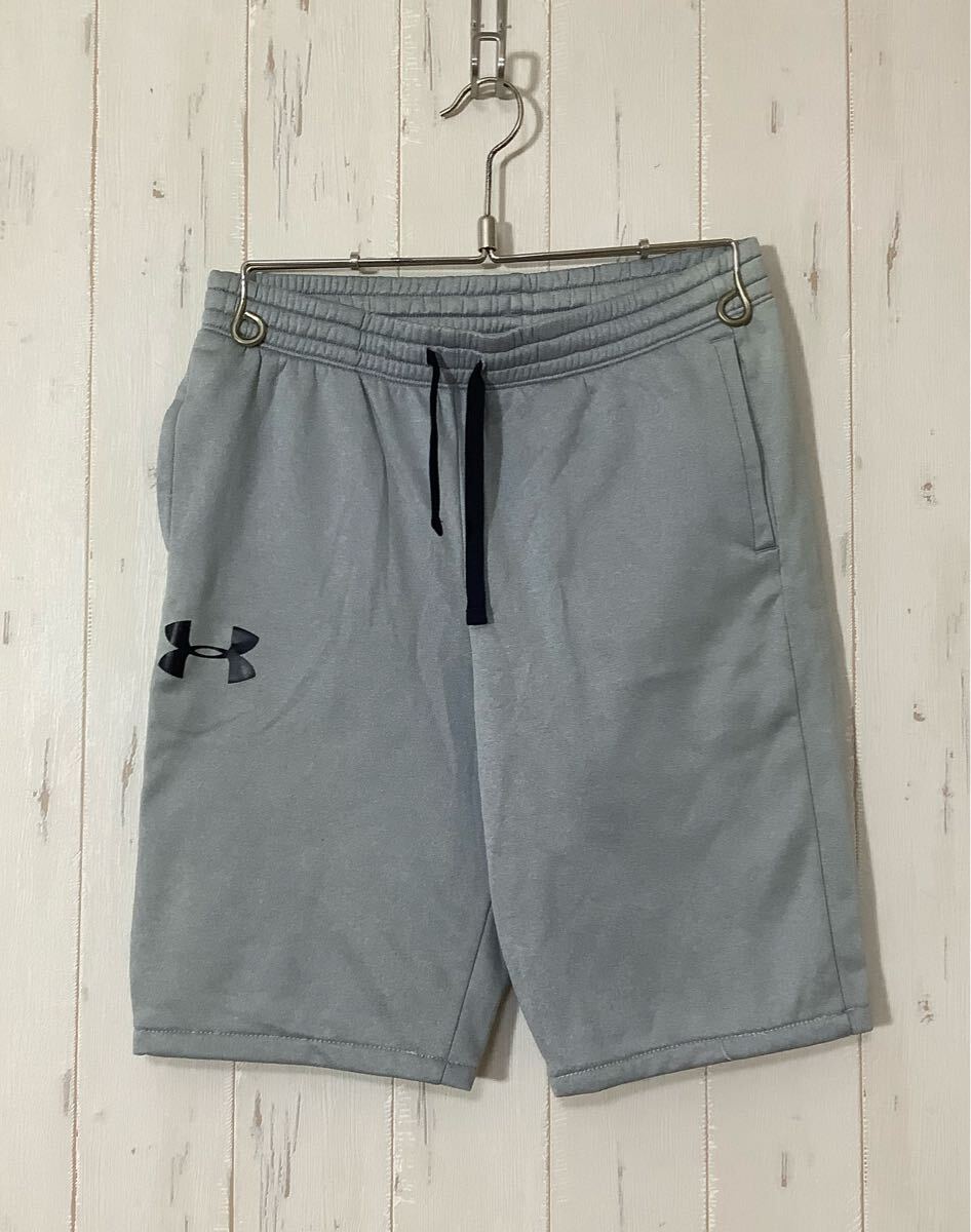 N-1582 UNDER ARMOUR アンダーアーマー ジャージハーフパンツ キッズ YXL グレー ショートパンツ 半パン ロゴプリント拍卖