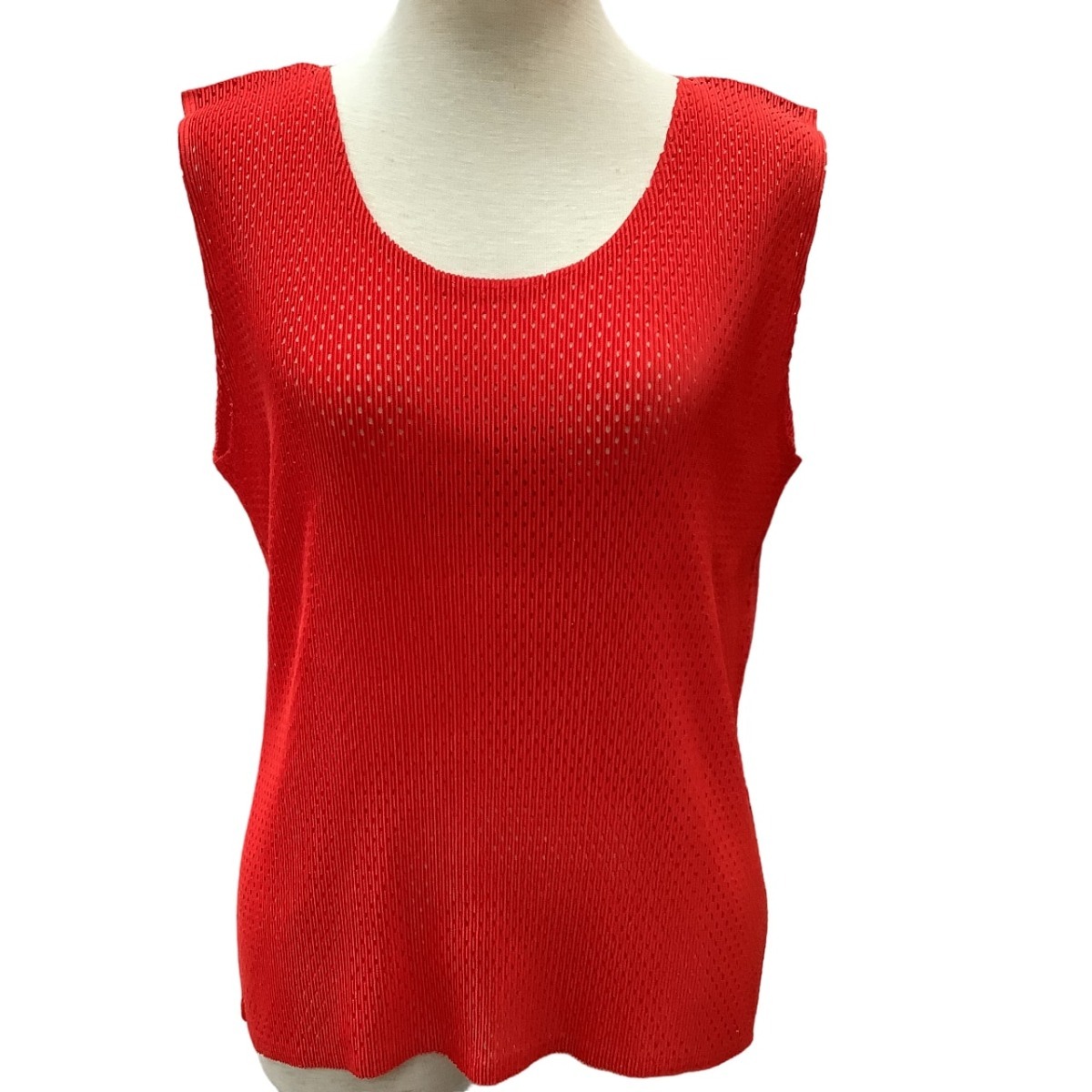 ISSEY MIYAKE イッセイミヤケ PLEATS PLEASE カットソー メッシュ SIZE 3 PP21-FK322 レッド やや傷や汚れあり拍卖