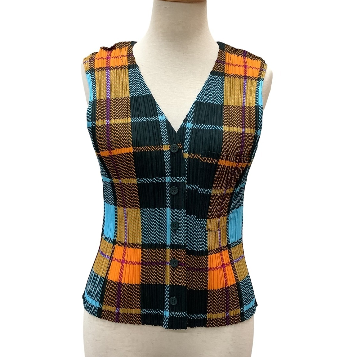 ISSEY MIYAKE イッセイミヤケ PLEATS PLEASE ベスト SIZE 3 チェック PP14-JE368 マルチカラー やや傷や汚れあり拍卖