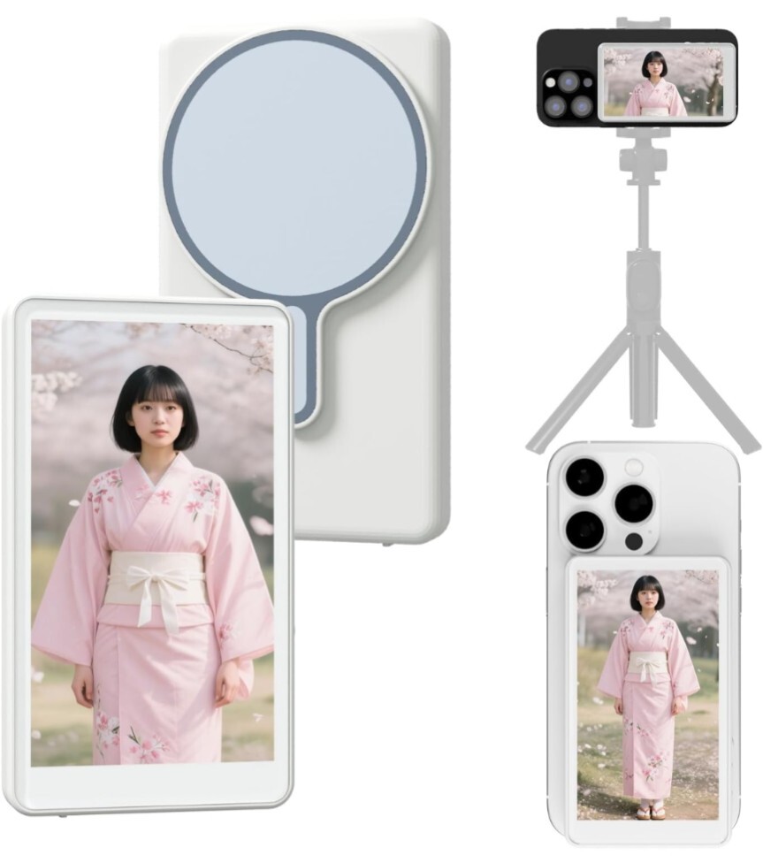 JEVDES iphone モニター 4K/1080P 自撮りモニター 輝度調整可・外カメラリアルタイムミラーリング 磁気式ワイヤレスディスプレイ拍卖