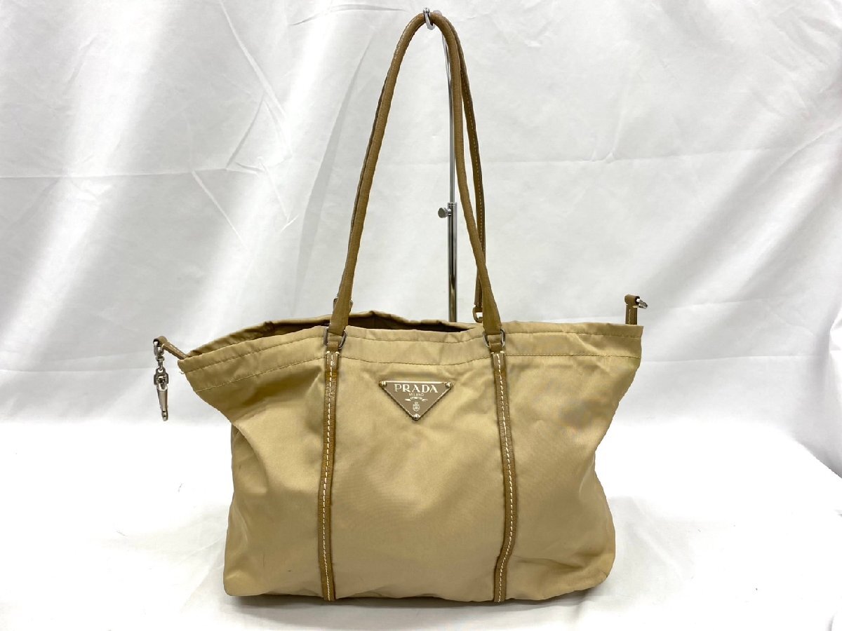 ◇◇PRADA プラダ ナイロントート 三角ロゴ ベージュ系 ハンドバッグ ショルダーバッグ ◇◇拍卖