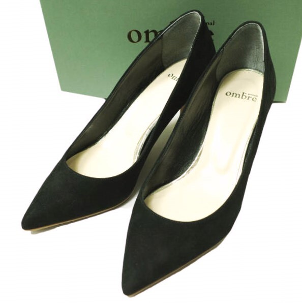 新品 ombre de peridopal オンブルドゥペリドパール 日本製 ポインテッドトゥスエードヒールパンプス OM1610-063 37 1/2(24-24.5cm) BLACK拍卖