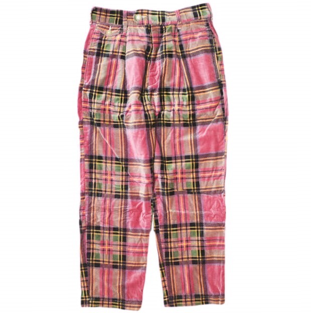 AiE (Arts in Education) エーアイイー RLJ Pant - Plaid Velveteen 1タックテーパードパンツ 28 ピンク チェック ベロア ベルベット拍卖
