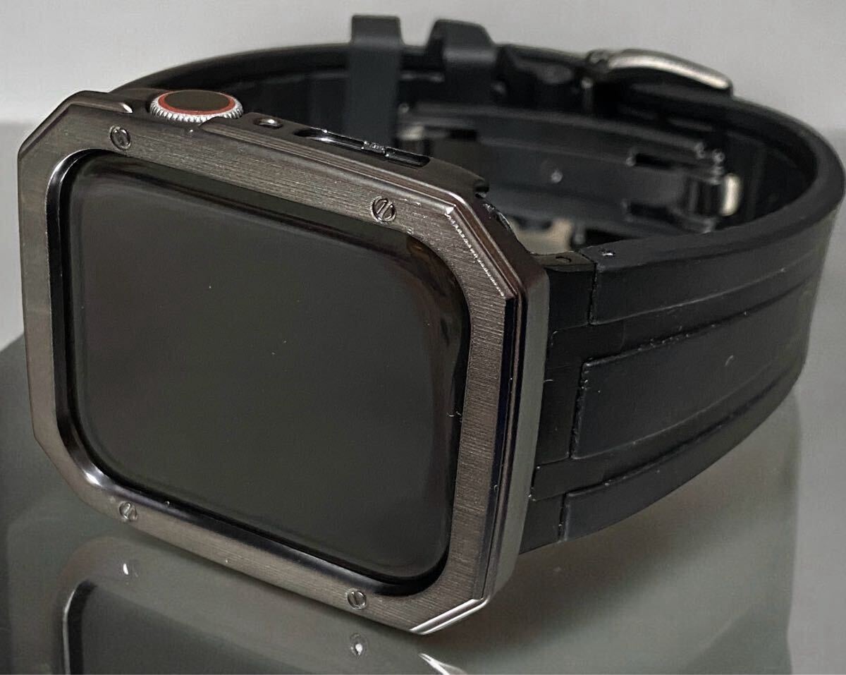 アップルウォッチ ラバーベルト カバー ウルトラ Apple Watchバンド 40 41 44 45 49mm フルブラック拍卖