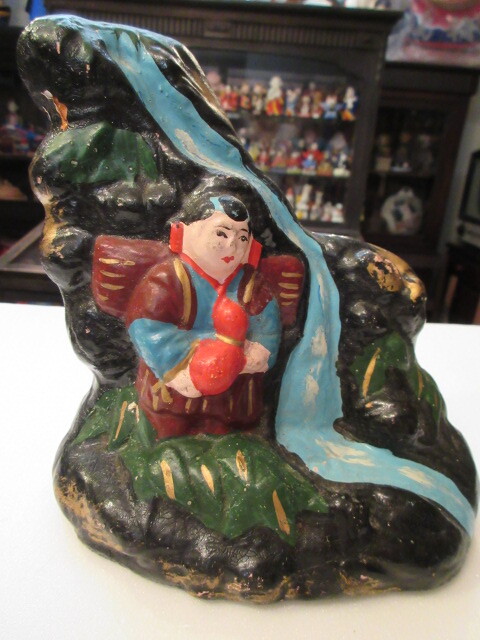 【壽】古作 土人形 養老の滝 郷土玩具 孝子物語 民芸品 伝説 昔話 古今著聞集 瓢箪 酒 親孝行拍卖