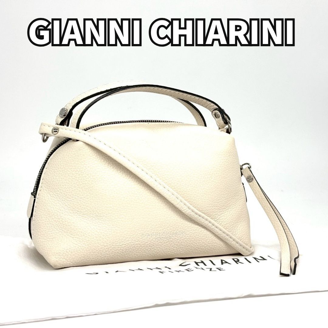 1円~★美品 GIANNI CHIARINI ジャンニキャリーニ アリファS 2WAY ショルダーバッグ シボ革 本革 人気 レディース イタリア製 白拍卖