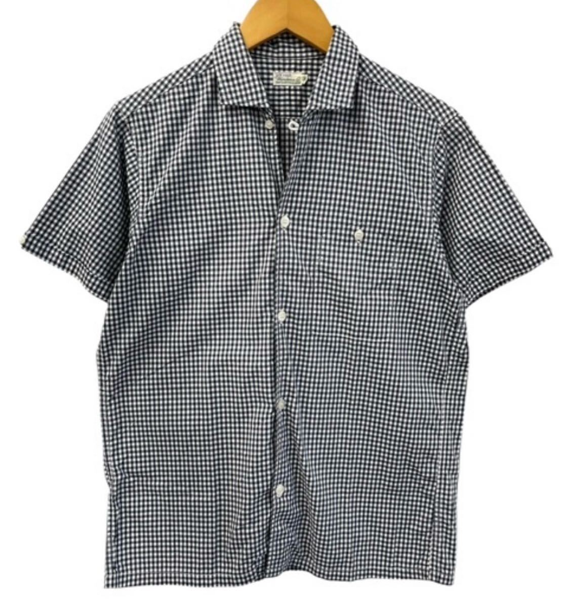 Warehouse ウェアハウス 半袖 ギンガムチェック イタリアンカラーシャツ 36■オープン開襟 山ポケ ボックス型 DUCK DIGGER 日本製拍卖