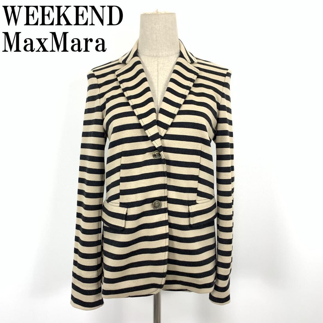LA6642 マックスマーラ コットン テーラードジャケット WEEKEND MaxMara ボーダー カジュアルベージュ系 M拍卖